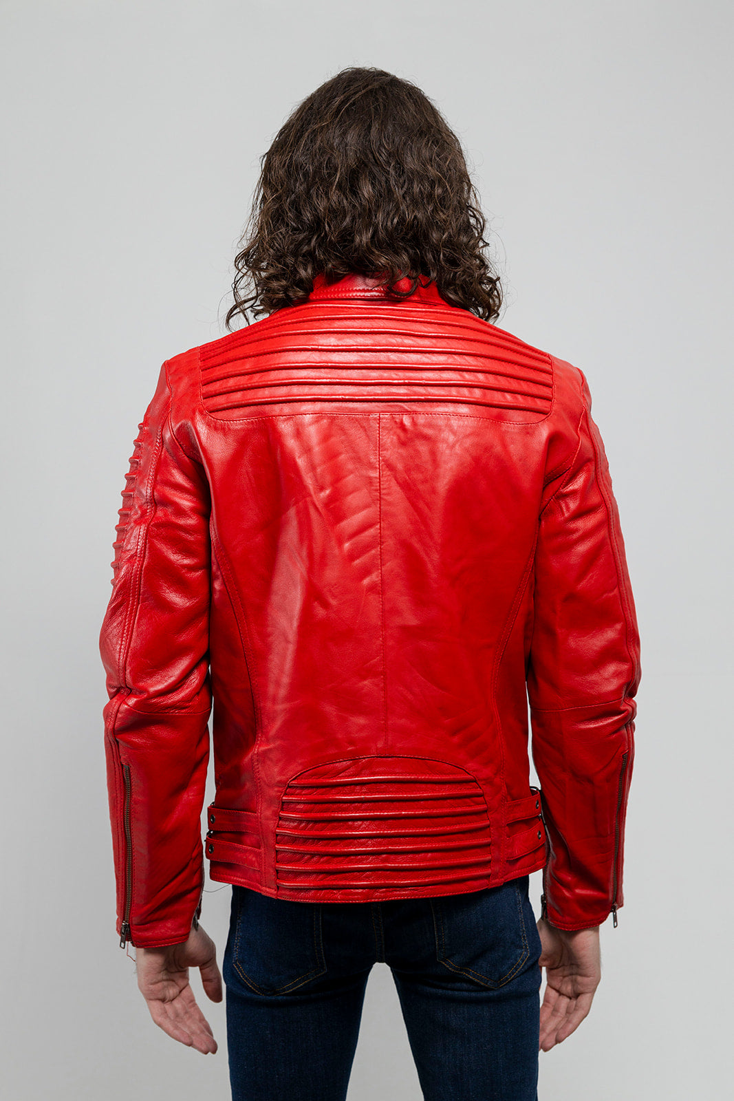 Brooklyn Mens Lambskin Leather Jacket Fire Red Men's Motorcycle style Jacket Whet Blu NYC   