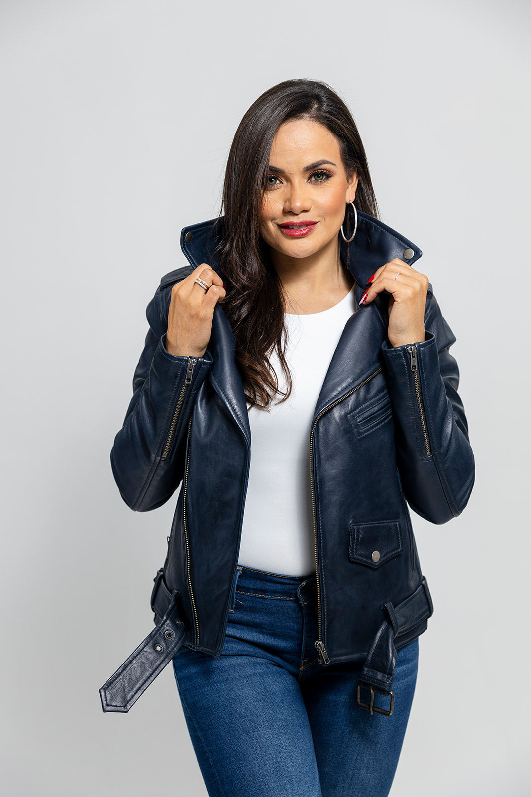 Rebel Women's Leather Jacket Navy Blue (POS) Women's Leather Jacket Whet Blu NYC   