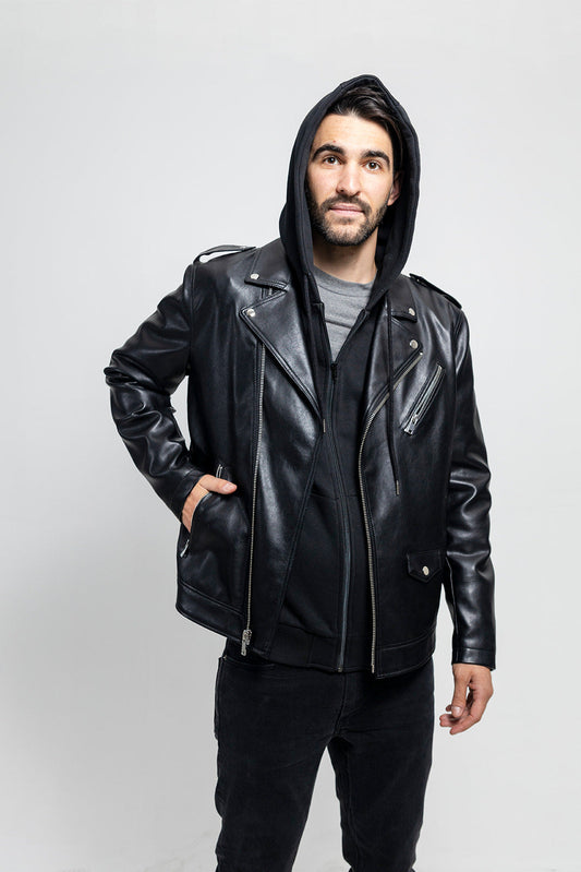 Ralph Men's Vegan Faux Leather Jacket Men's Vegan Faux Leather jacket Whet Blu NYC Black L 