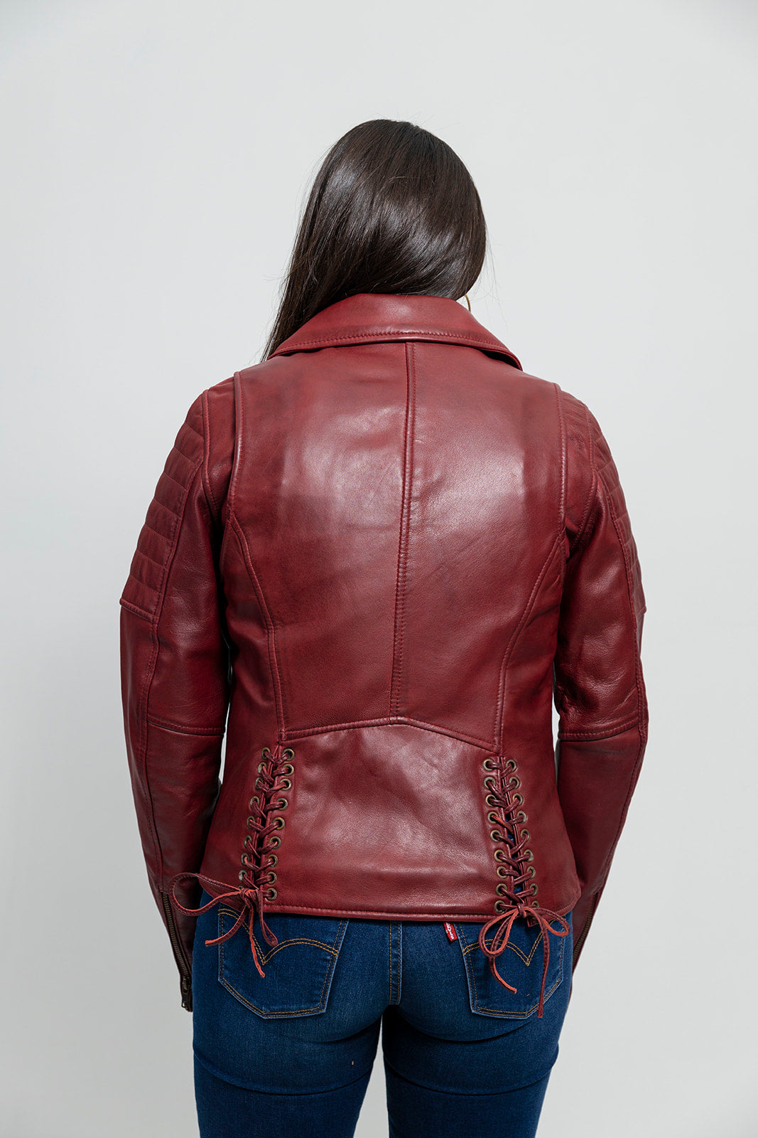 Princess Womens Moto Leather Jacket Oxblood