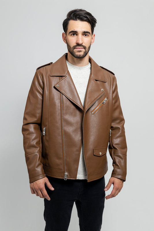 Nash Men's Vegan Faux Leather Jacket (Camel) Men's Vegan Faux Leather jacket Whet Blu NYC   