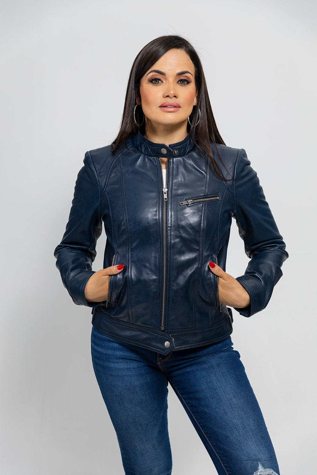 Favorite Womens Fashion Leather Jacket Blue (POS) Women's Leather Jacket Whet Blu NYC   