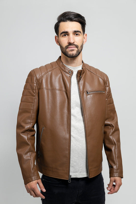 Dustin Men's Vegan Faux Leather Jacket Men's Vegan Faux Leather jacket Whet Blu NYC Dark Camel S 