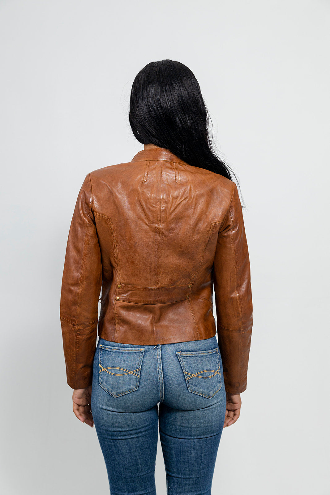 Rexie Womens Fashion Leather Jacket Dark Cognac (POS) Women's Leather Jacket Whet Blu NYC   