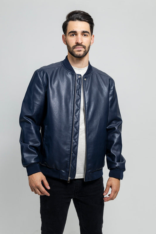 Justin Men's Vegan Faux Leather Jacket (POS) Men's Vegan Faux Leather jacket Whet Blu NYC S Navy 