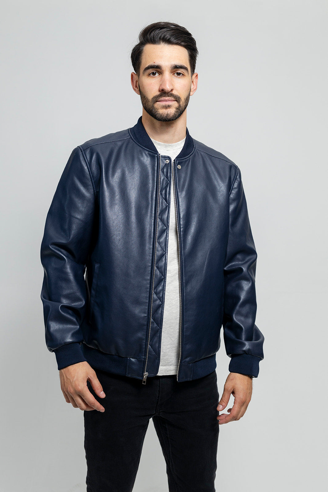 Justin Men's Vegan Faux Leather Jacket Men's Vegan Faux Leather jacket Whet Blu NYC Navy S 