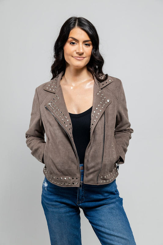 Sandy Women's Vegan Faux Leather Jacket Gray (POS) Women's Fashion Leather Jacket Whet Blu NYC XS Gray 
