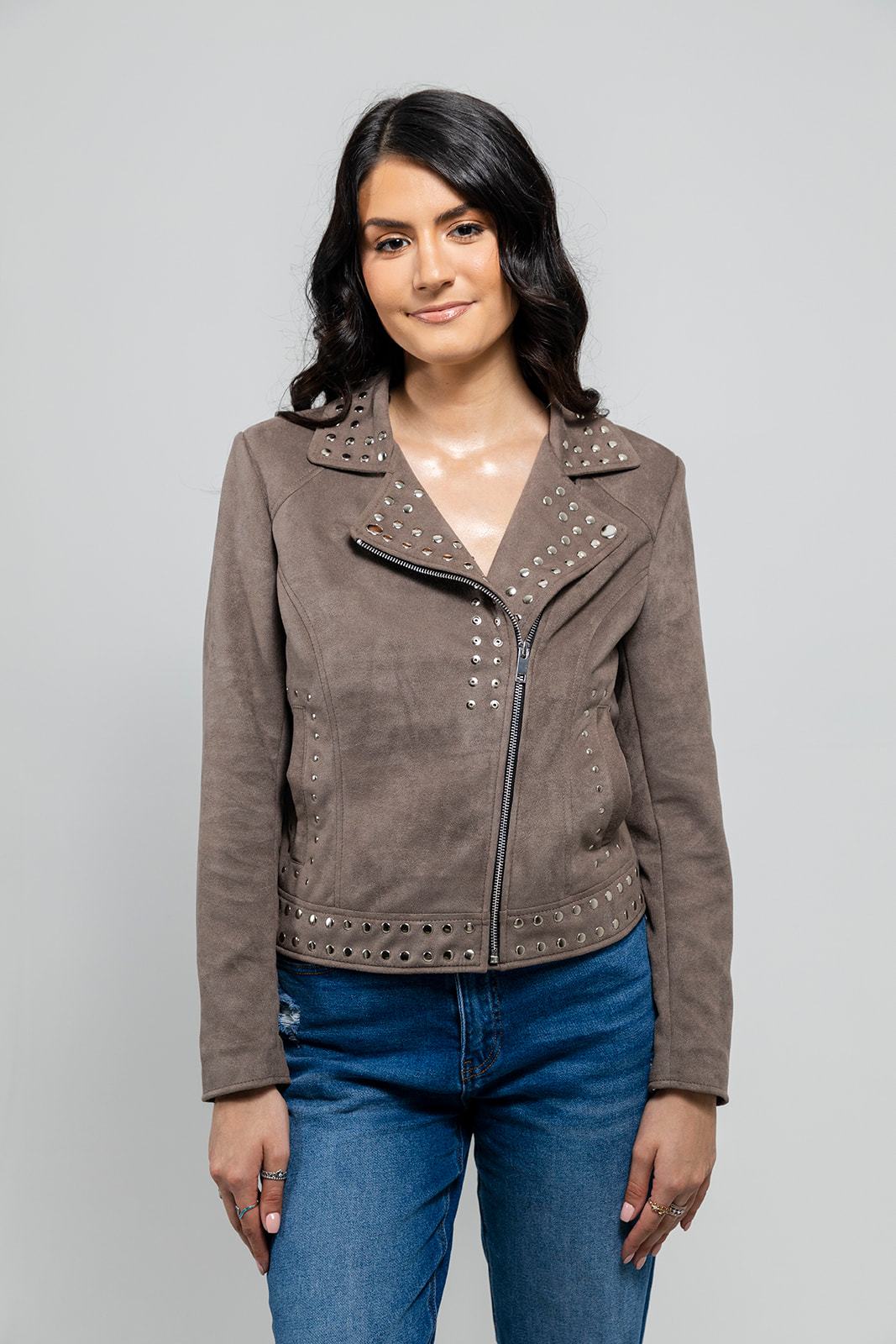Sandy Women's Vegan Faux Leather Jacket Gray (POS) Women's Fashion Leather Jacket Whet Blu NYC   
