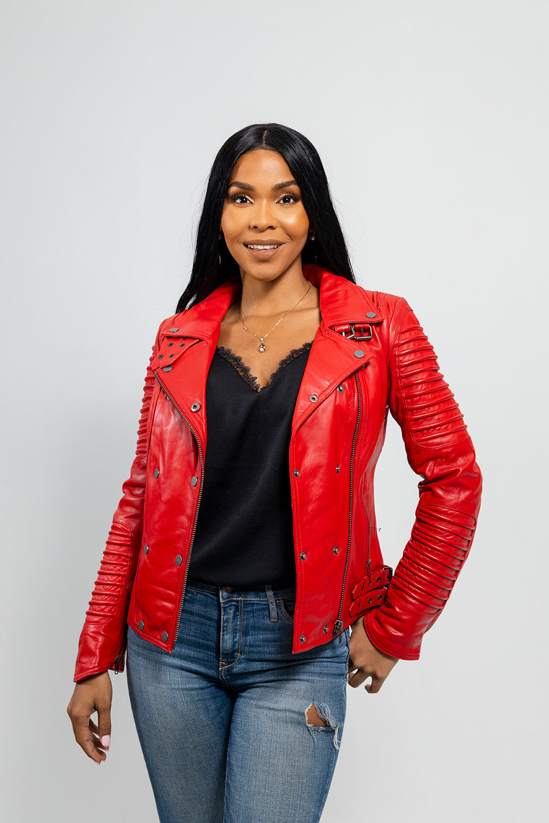 Queens Women's Fashion Leather Jacket Fire Red (POS) Women's Fashion Moto Leather Jacket Whet Blu NYC   