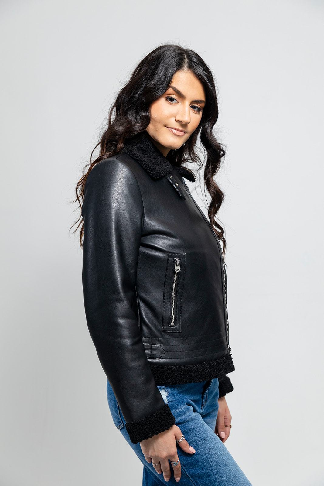 Chelsea - Women's Faux Leather Jacket (POS) Women's Fashion Leather Jacket Whet Blu NYC   