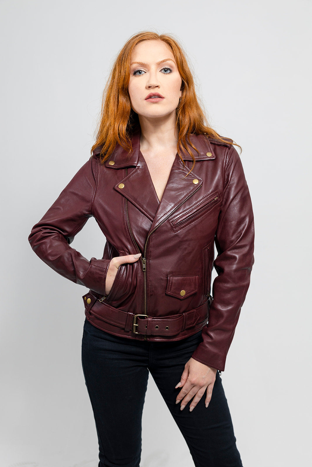 Rebel Womens Fashion Leather Jacket Navy Blue