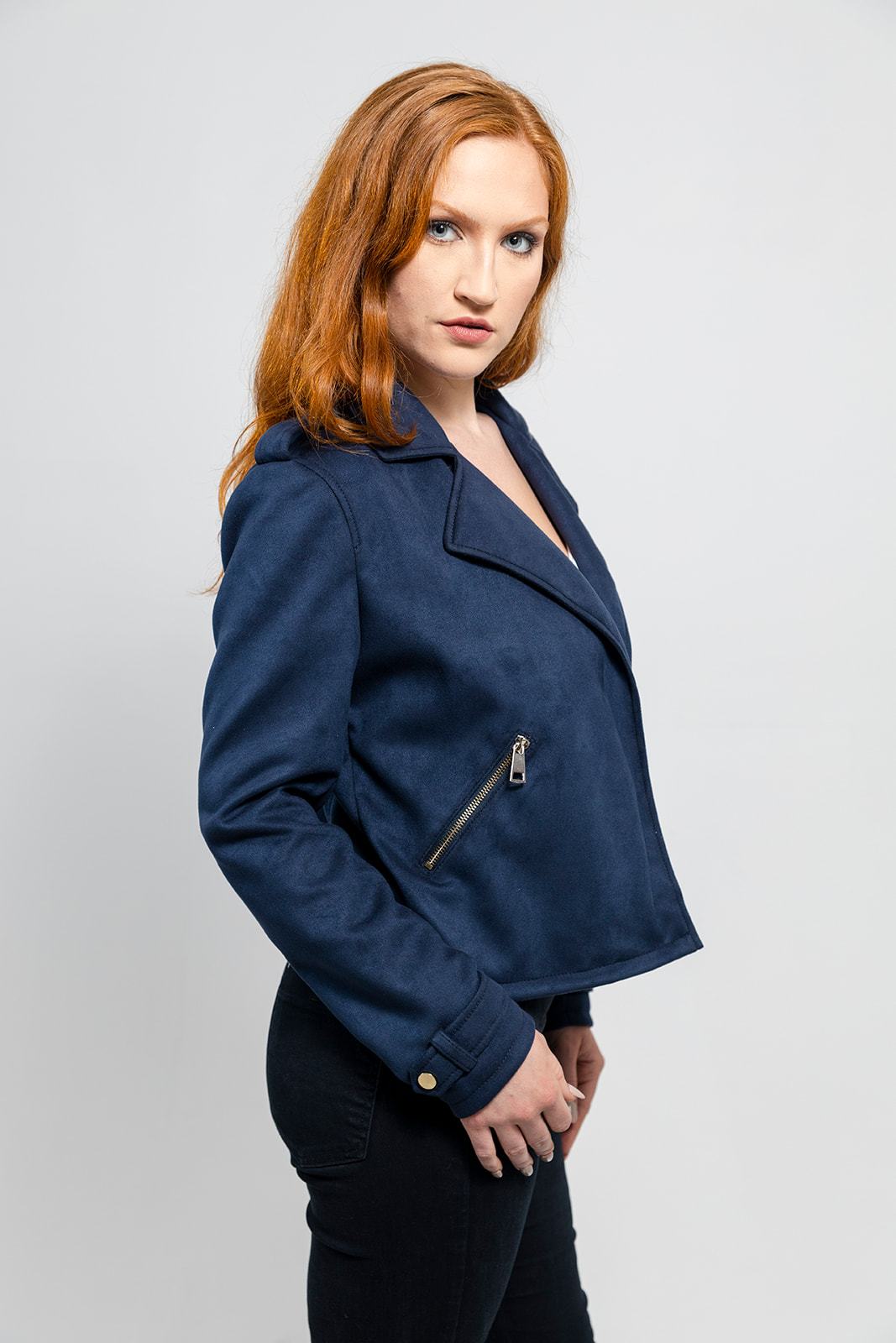 Megan Women's Vegan Faux Leather Jacket Navy Blue (POS) Women's Fashion Leather Jacket Whet Blu NYC   