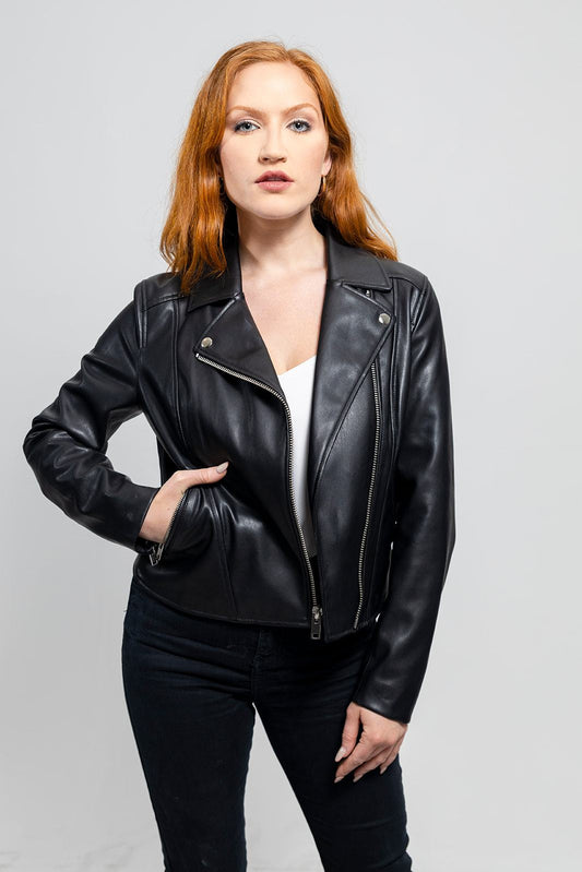 Demi Women's Vegan Faux Leather Jacket (POS) Women's Fashion Leather Jacket Whet Blu NYC XS Black 