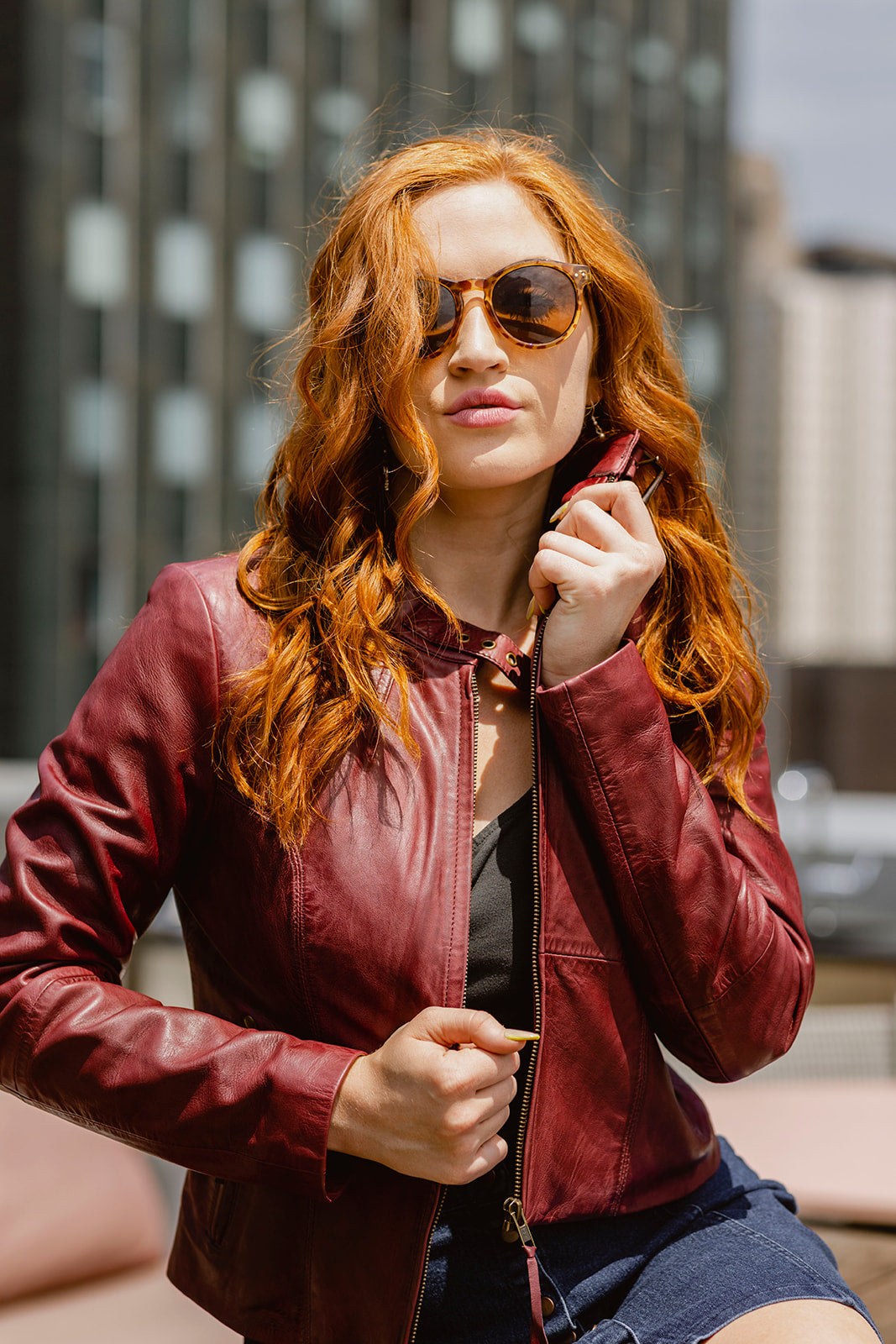 Rexie Womens Fashion Leather Jacket Sangria (POS) Women's Leather Jacket Whet Blu NYC   