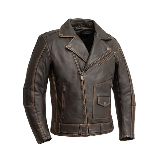 Wrath Men's Motorcycle Leather Jacket Men's MC Jacket First Manufacturing Company Brown XS 