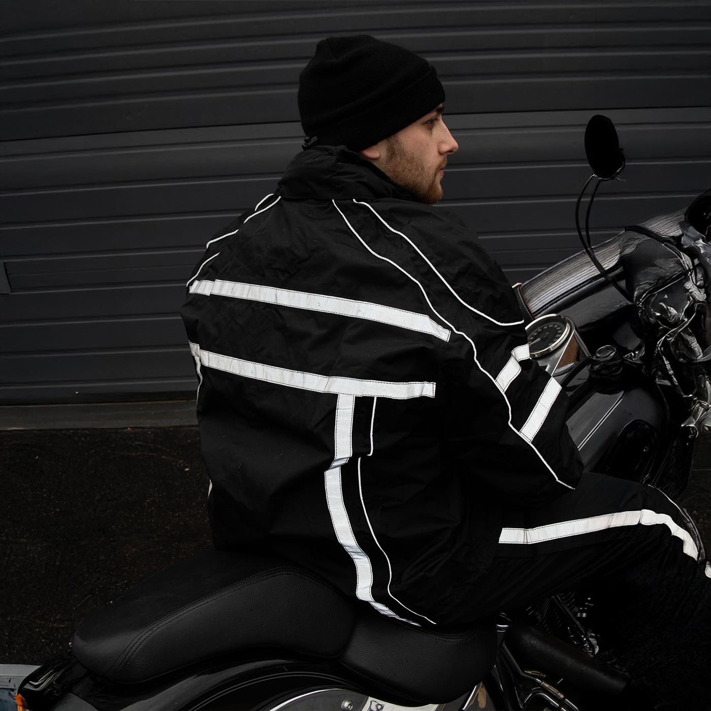 NexGen SH2331 Men's Black Water Resistant Rain Suit with Reflective Tape