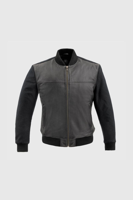 Andre Men's Varsity Leather Jacket (POS) Men's Varsity Bomber Jacker Whet Blu NYC XXS Black 