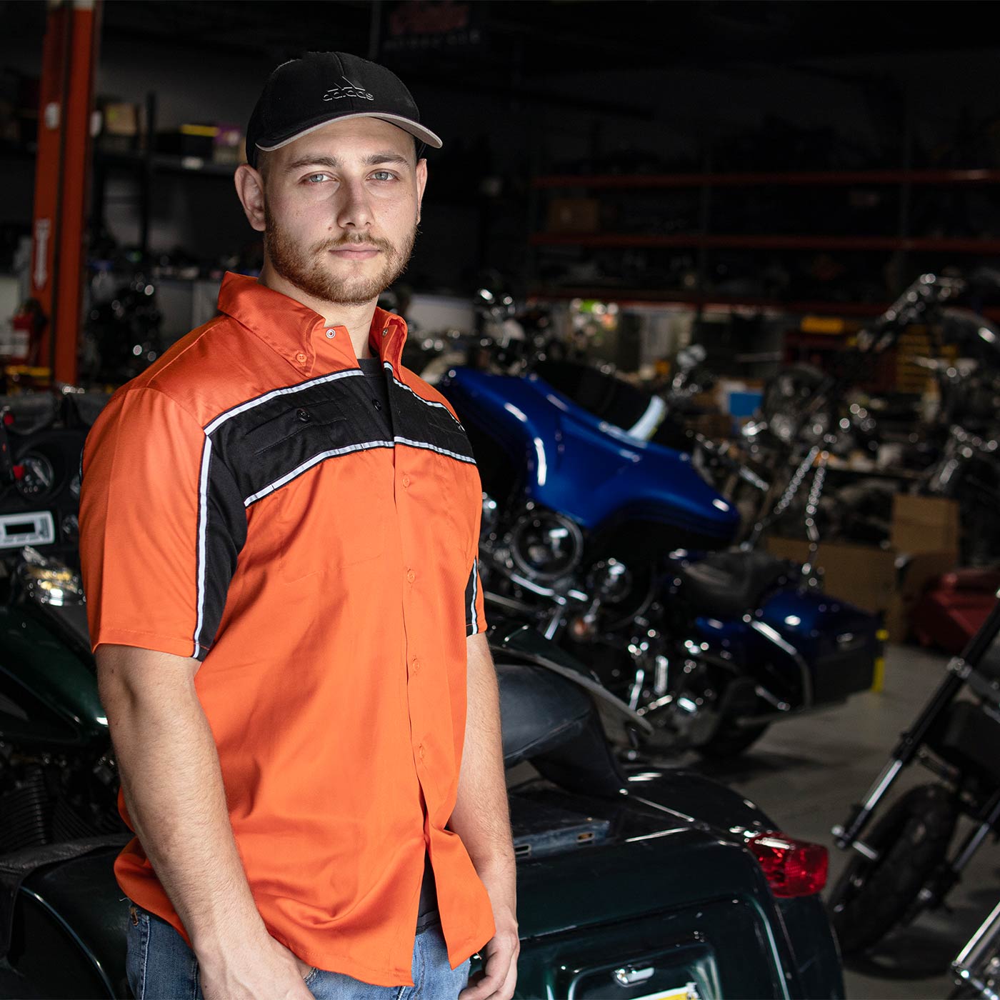 Milwaukee Leather MDM11670.144 Men's Black w/ Orange Button Up Heavy-Duty Work Shirt for | Classic Mechanic Work Shirt