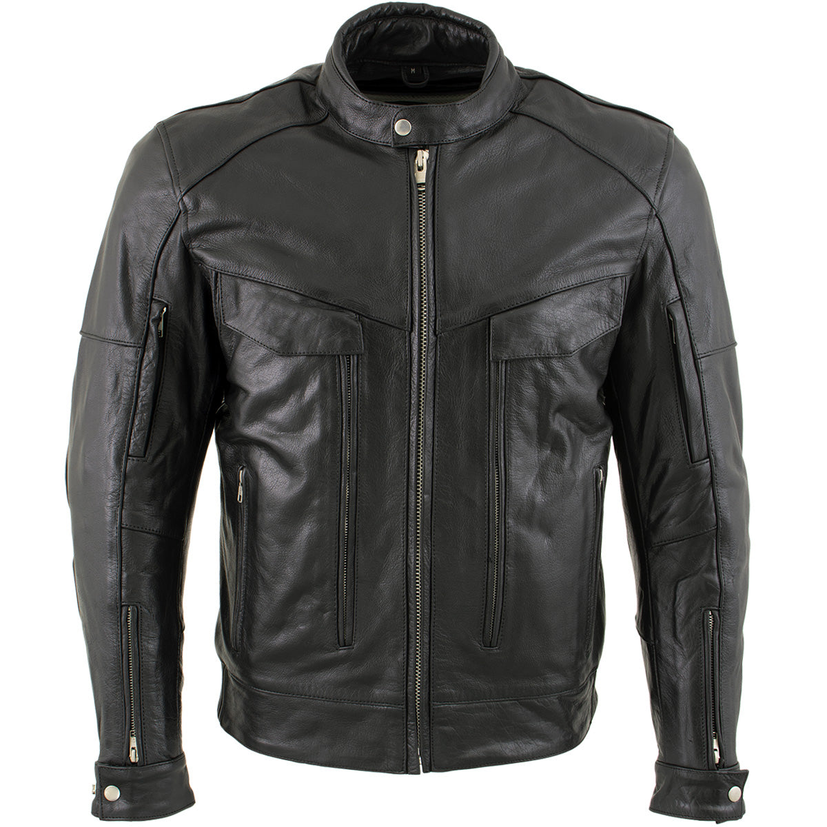 Milwaukee Leather LKM1700 Men's Premium Black Buffalo Leather Cruiser Motorcycle Jacket with CE Armort Protection