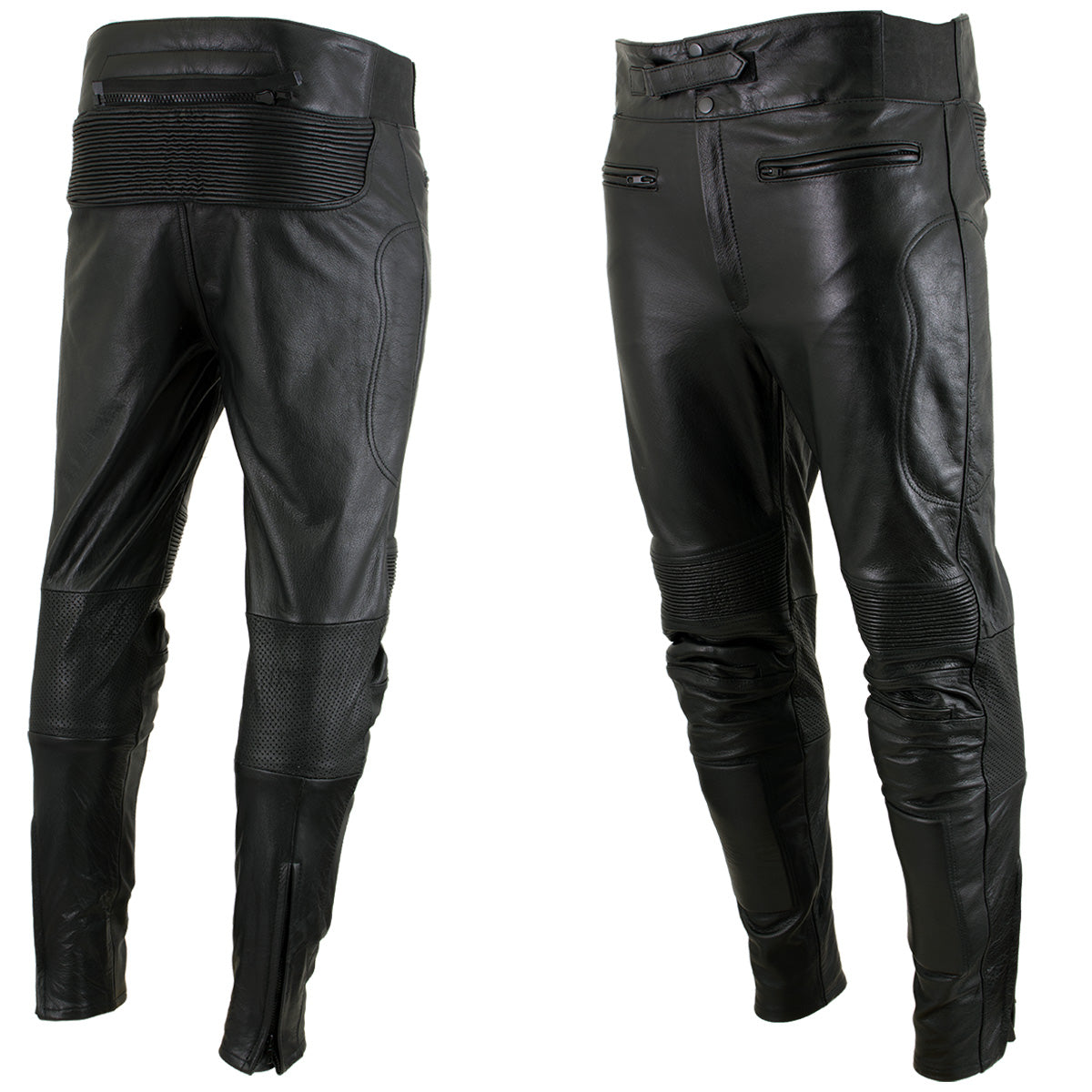 Milwaukee Leather LKM5713 Men's Premium Black Cowhide Leather Racing Pants w/ CE Armor Knee Protection