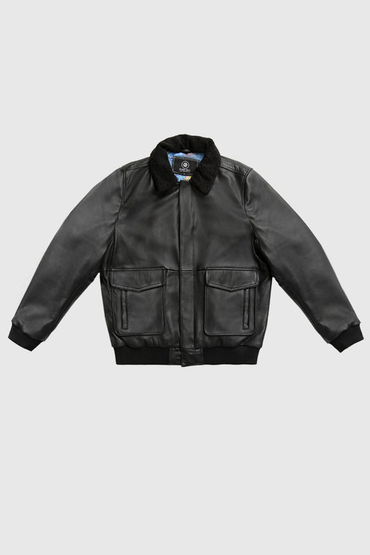 Baron Men's Bomber Leather Jacket (POS) Men's New Zealand Lambskin Jacket Whet Blu NYC S Black 