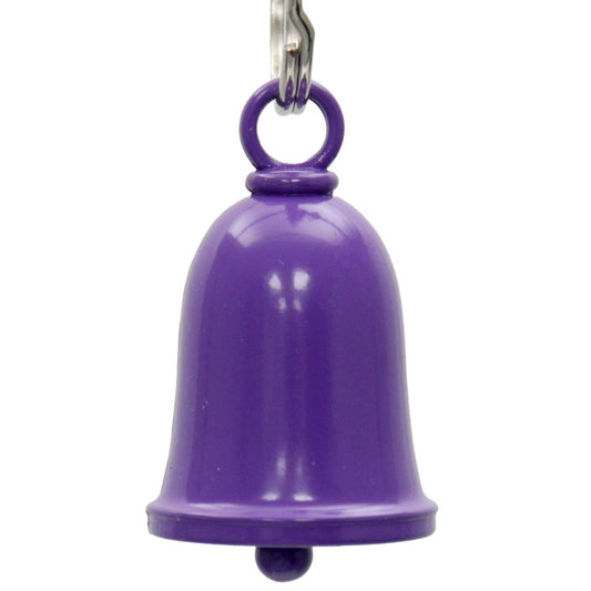 A matte purple motorcycle good luck bell with a key ring attached, designed to be hung on a motorcycle.