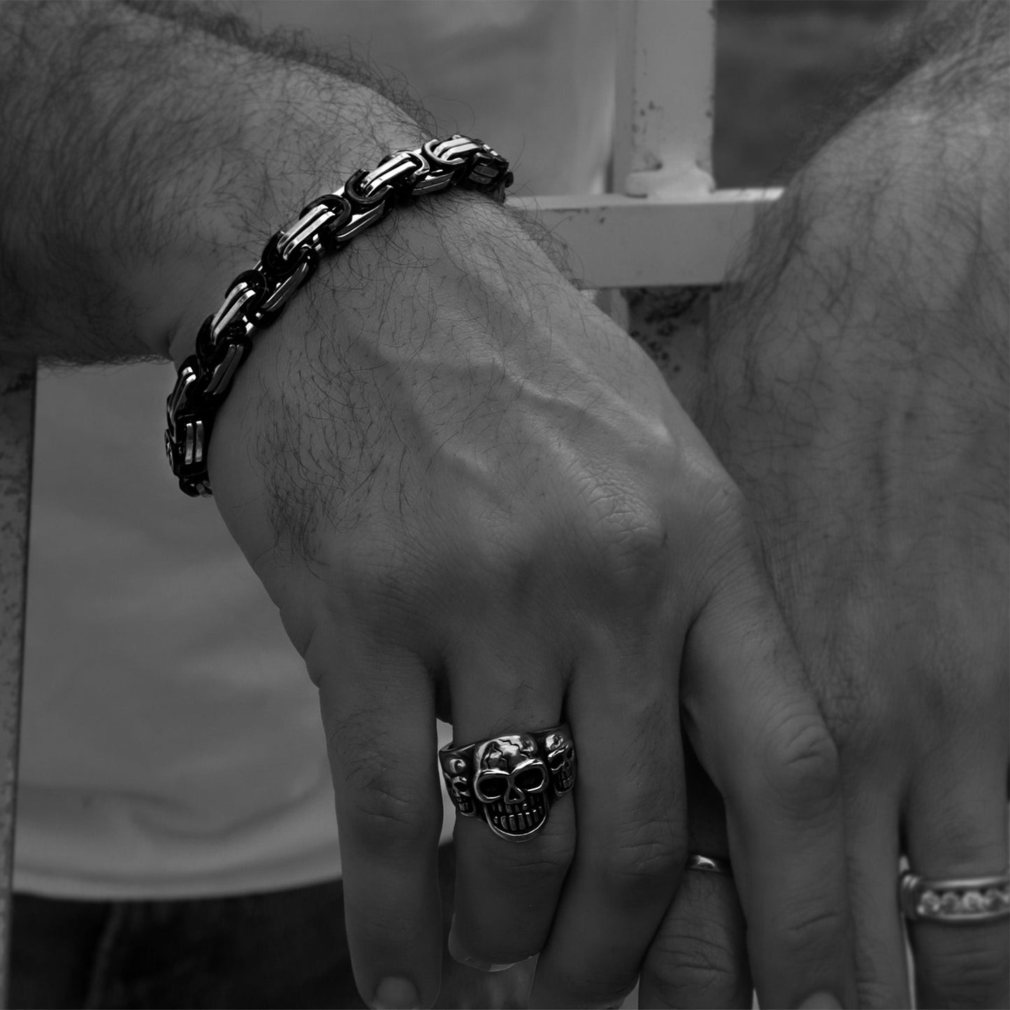 Stainless Steel And Black Byzantine Chain Bracelet