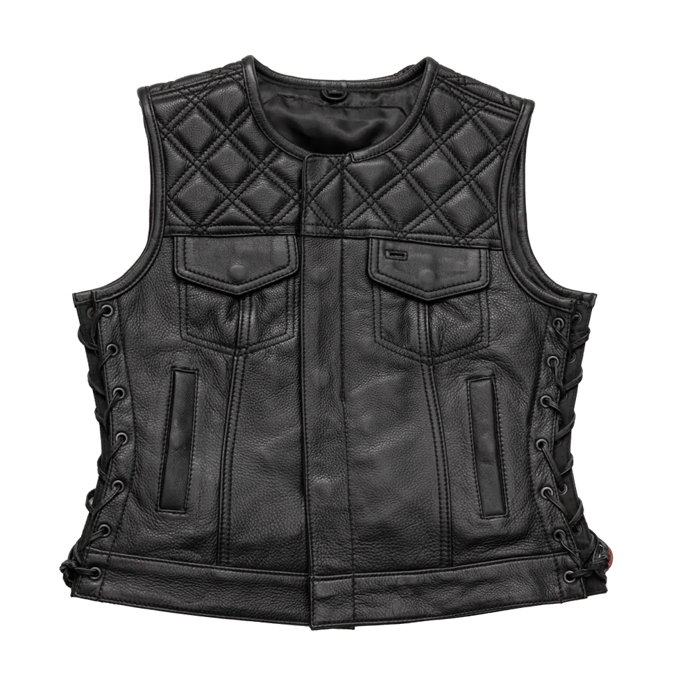 Bonnie - Women's Motorcycle Leather Vest - Diamond Quilt Women's Leather Vest First Manufacturing Company Black XS 