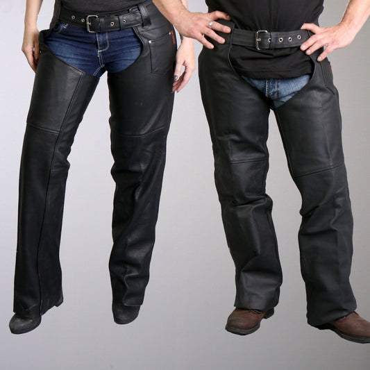 Hot Leathers CHM1001 Black Fully Lined Unisex Premium Leather Motorcycle Biker Rider Chaps