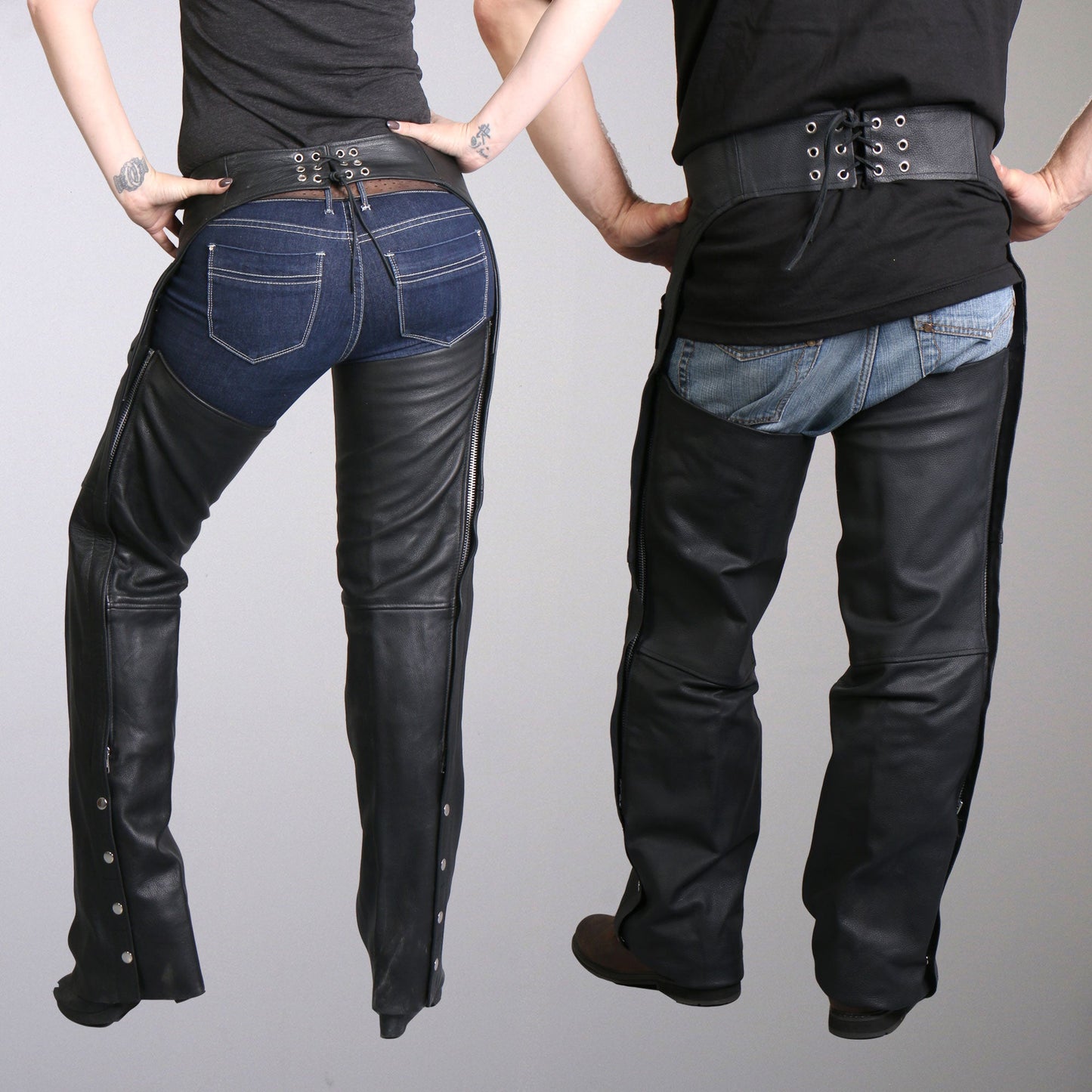 Hot Leathers CHM1001 Black Fully Lined Unisex Premium Leather Motorcycle Biker Rider Chaps