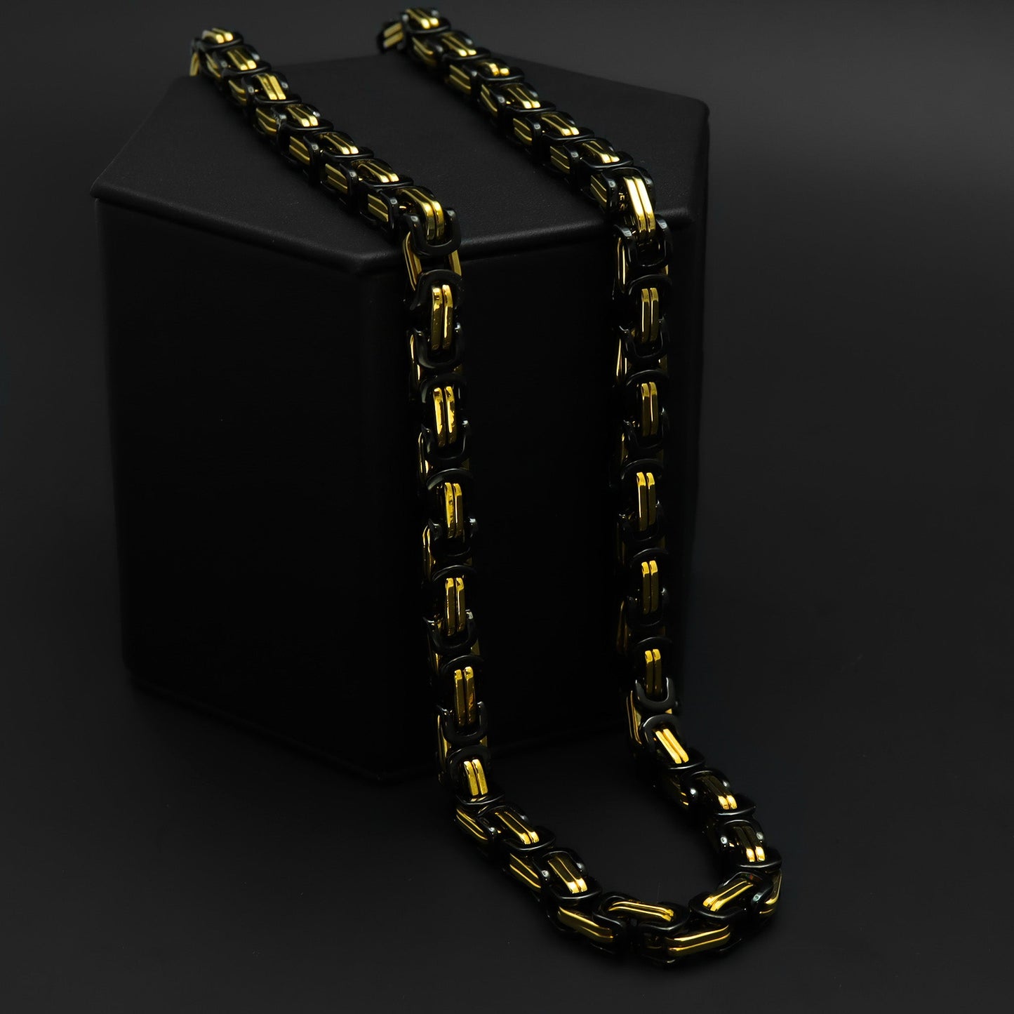 Black and Gold Stainless Steel Byzantine Chain Necklace