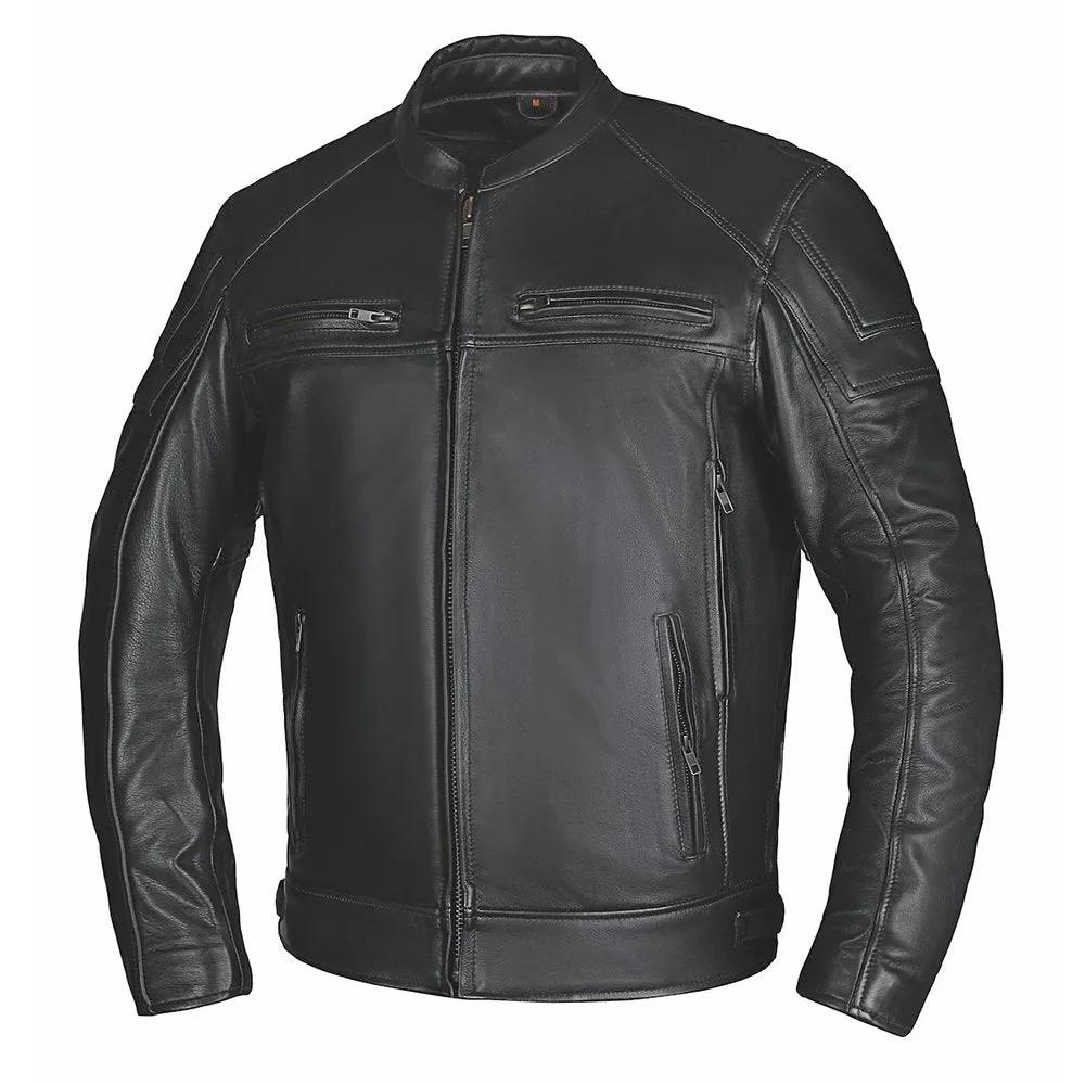 Ace - Mens Ultra Black Leather Motorcycle Jacket