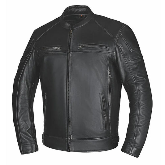 Ace - Mens Ultra Black Leather Motorcycle Jacket