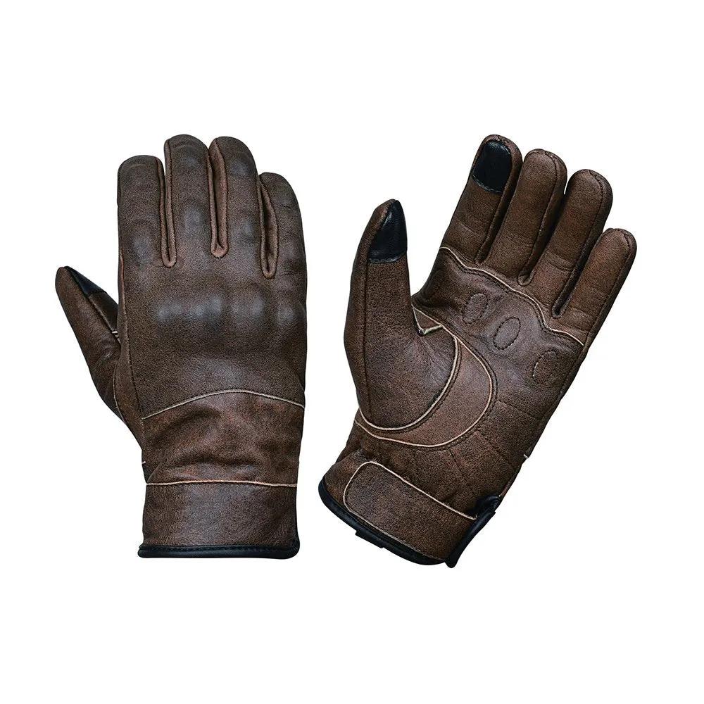 Mens Brown Full Finger Gloves with Knuckle Armor