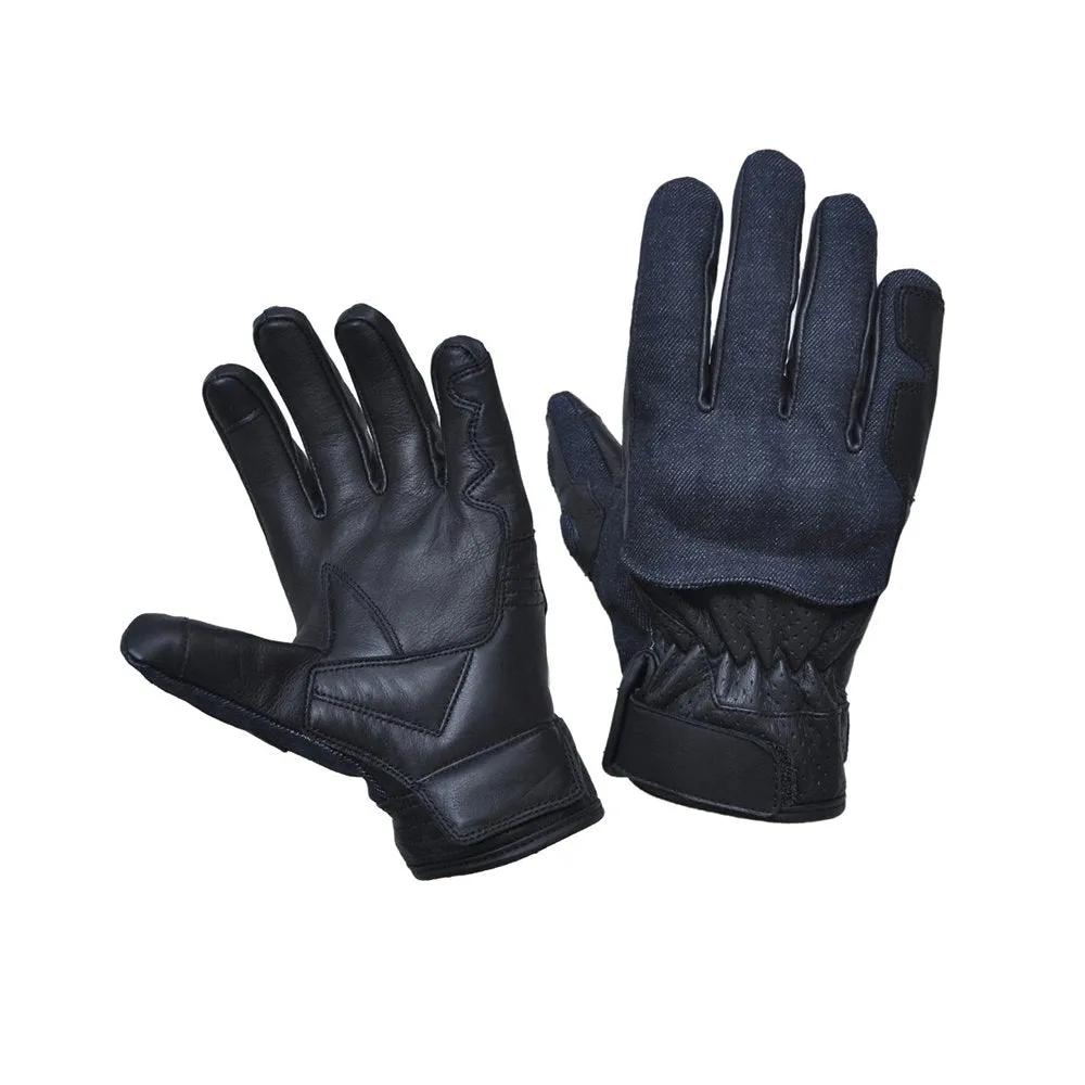 Mens Denim / Leather Full Finger Gloves