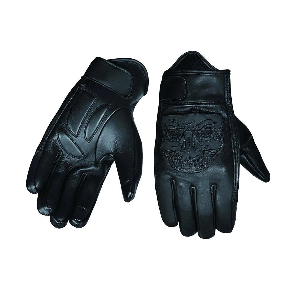 Mens Full Finger Gloves with Reflective Skull Design