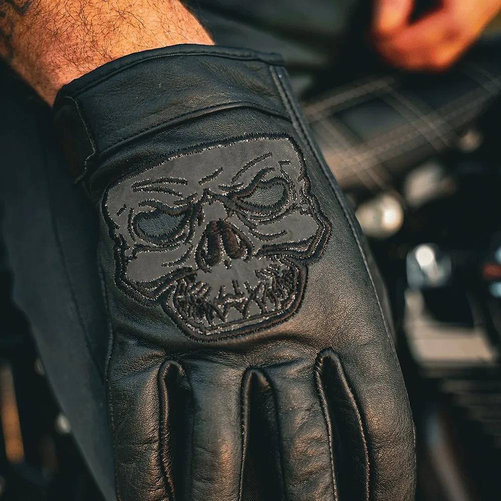 Mens Full Finger Gloves with Reflective Skull Design