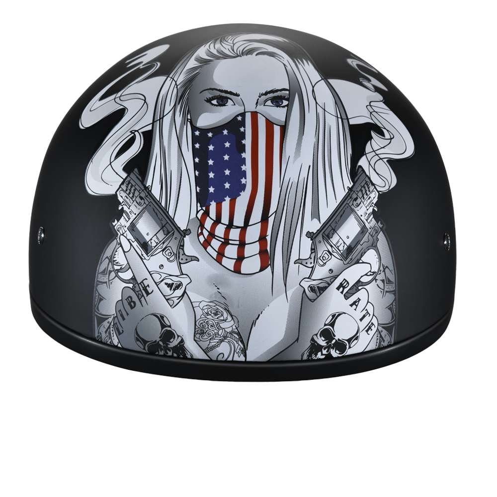 Daytona Motorcycle Half Face Helmet - Skull Cap Graphics -Make 'Em Pay