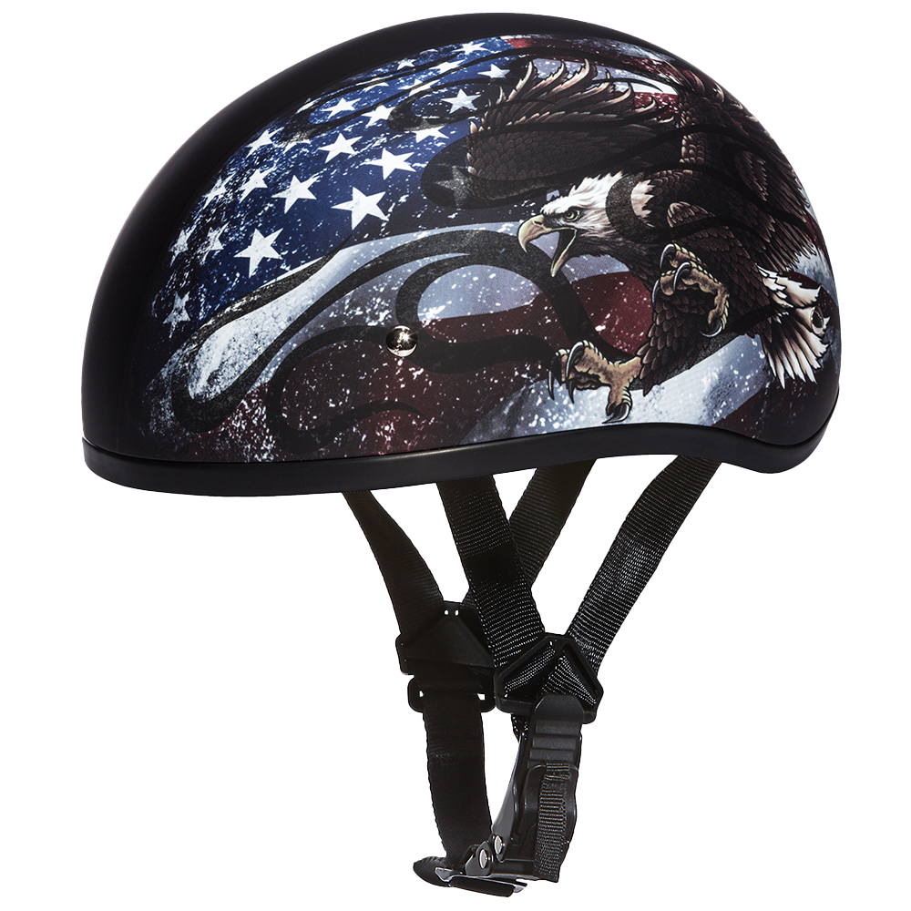 DOT Approved Daytona Motorcycle Half Face Helmet - Skull Cap Graphics for Men & Women, Scooters, ATVs, UTVs & Choppers - W/ USA
