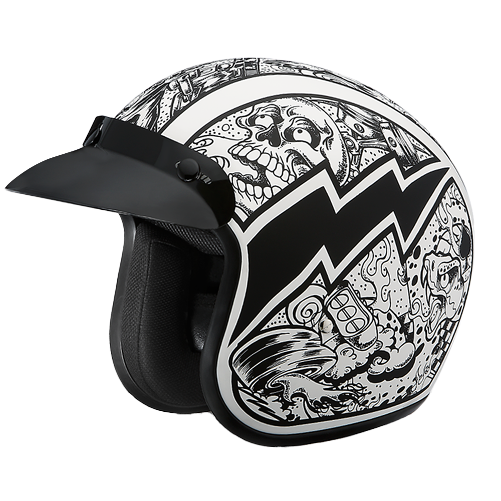 DOT Approved Daytona Cruiser Open Face Motorcycle Helmet - Men, Women & Youth - With Visor & Graphics - W/ Graffiti