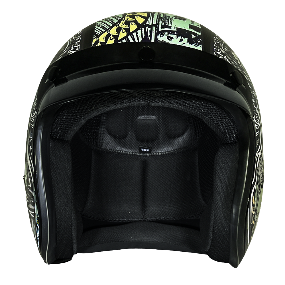 Daytona Cruiser Open Face Motorcycle Helmet - Visor & Graphics - Money | DOT Approved
