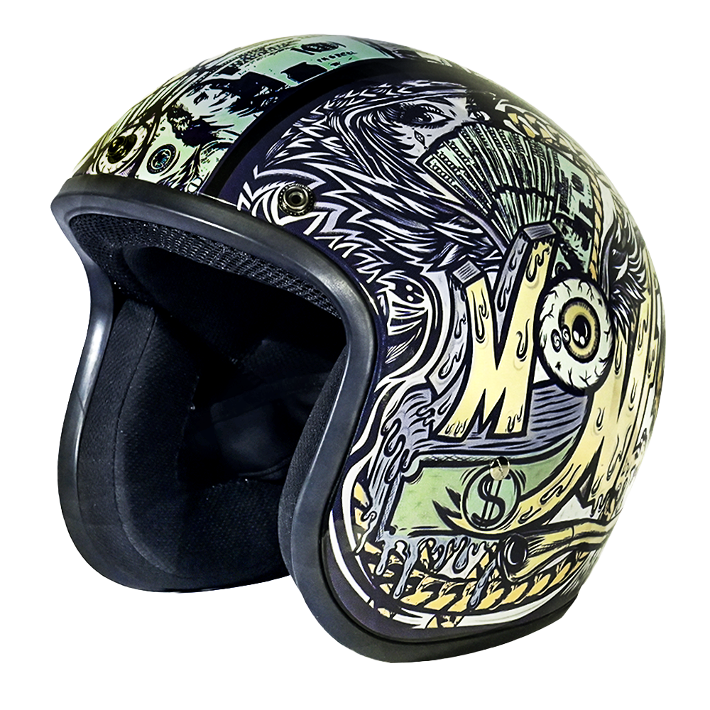 Daytona Cruiser Open Face Motorcycle Helmet - Visor & Graphics - Money | DOT Approved Daytona Cruiser Open Face Motorcycle Helmet - Visor & Graphics - Money | DOT Approved