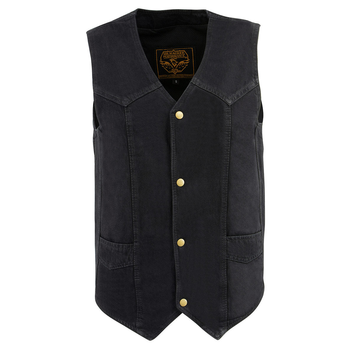 Milwaukee Leather DM1310 Men's Black Classic Denim Western Style Cowboy Biker Vest with Snap Button Closure