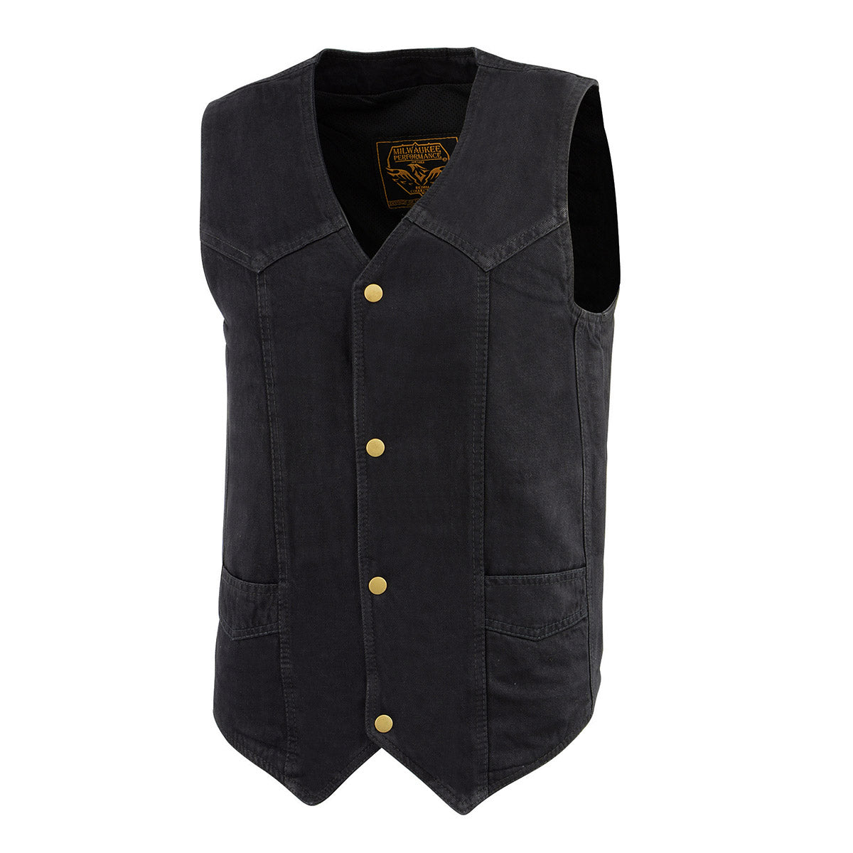 Milwaukee Leather DM1310 Men's Black Classic Denim Western Style Cowboy Biker Vest with Snap Button Closure