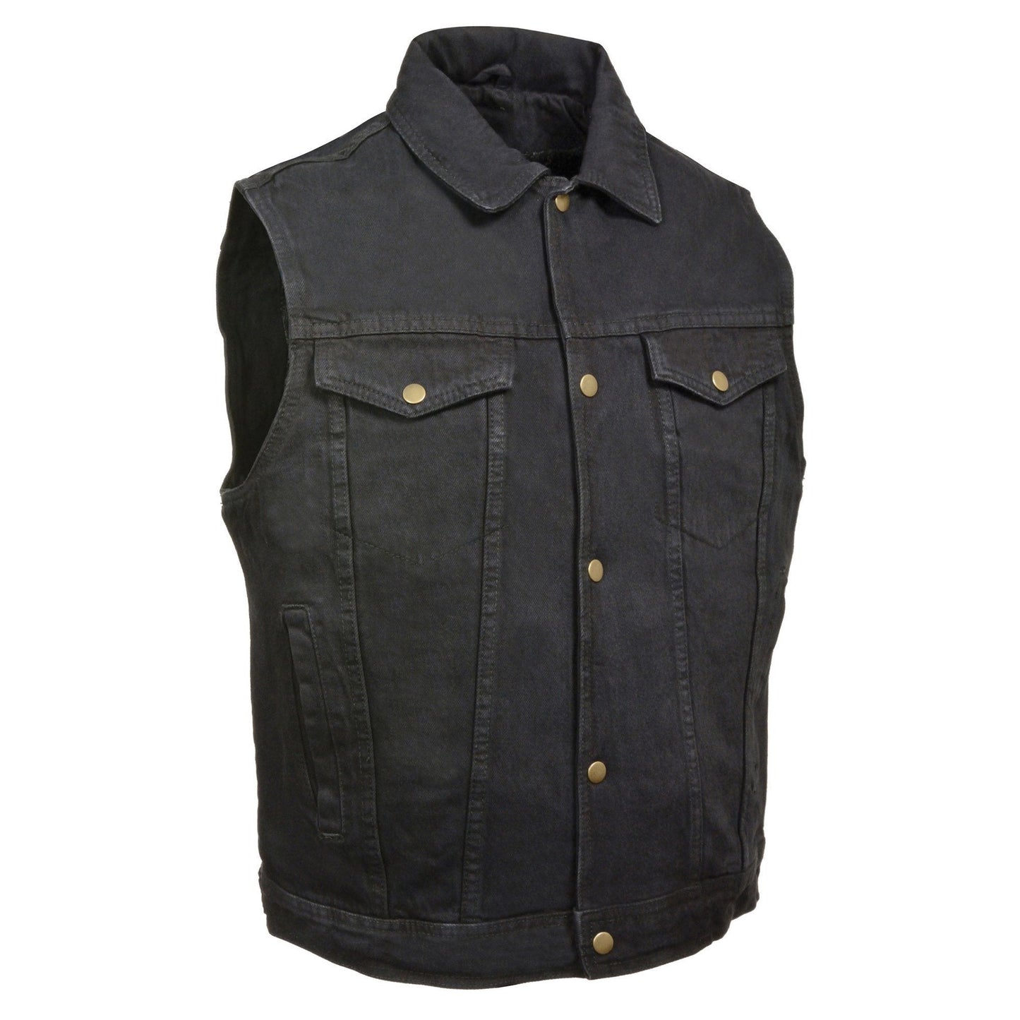 Milwaukee Leather DM1331 Men's Black Denim Motorcycle Biker Riders Vest w/ Shirt Style Collar