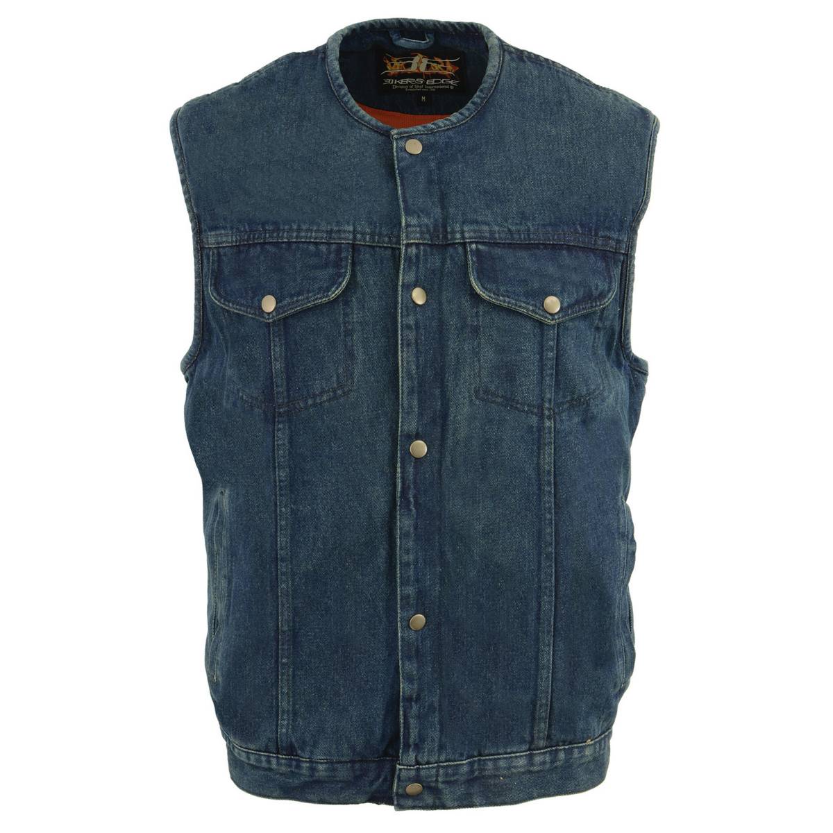 Biker's Edge DM1937 Men's Blue Snap Front Denim Club Style Motorcycle Biker Rider Vest