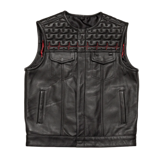 EKG Men's Leather Motorcycle Vest (Limited Edition)  First Manufacturing Company Black S 