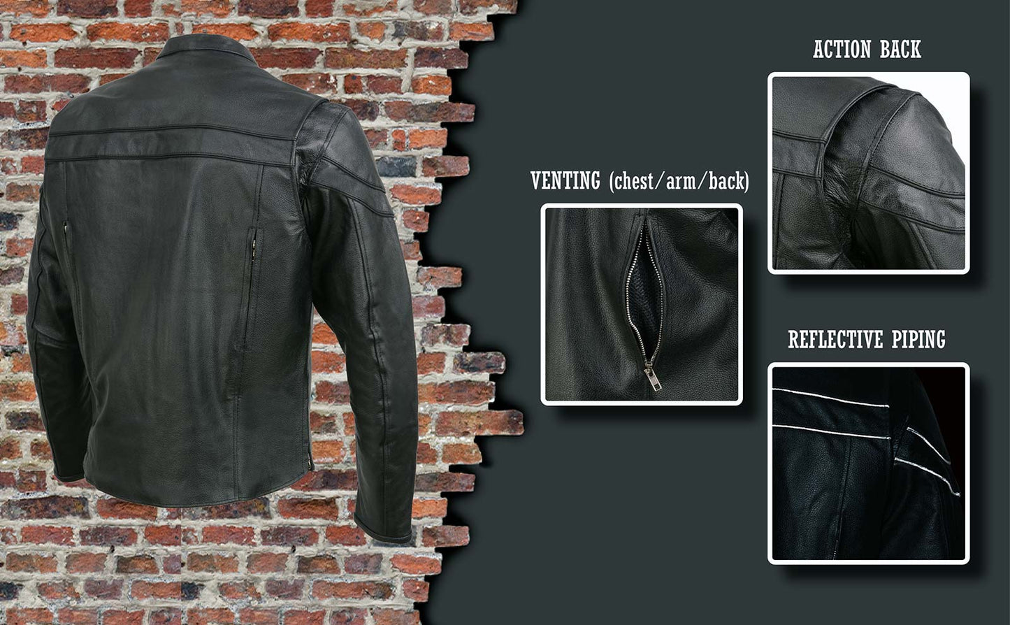 Event Leather EL1408 Men's Black Sporty Scooter Crossover Motorcycle Leather Jacket - Motorcycle Riding Jackets