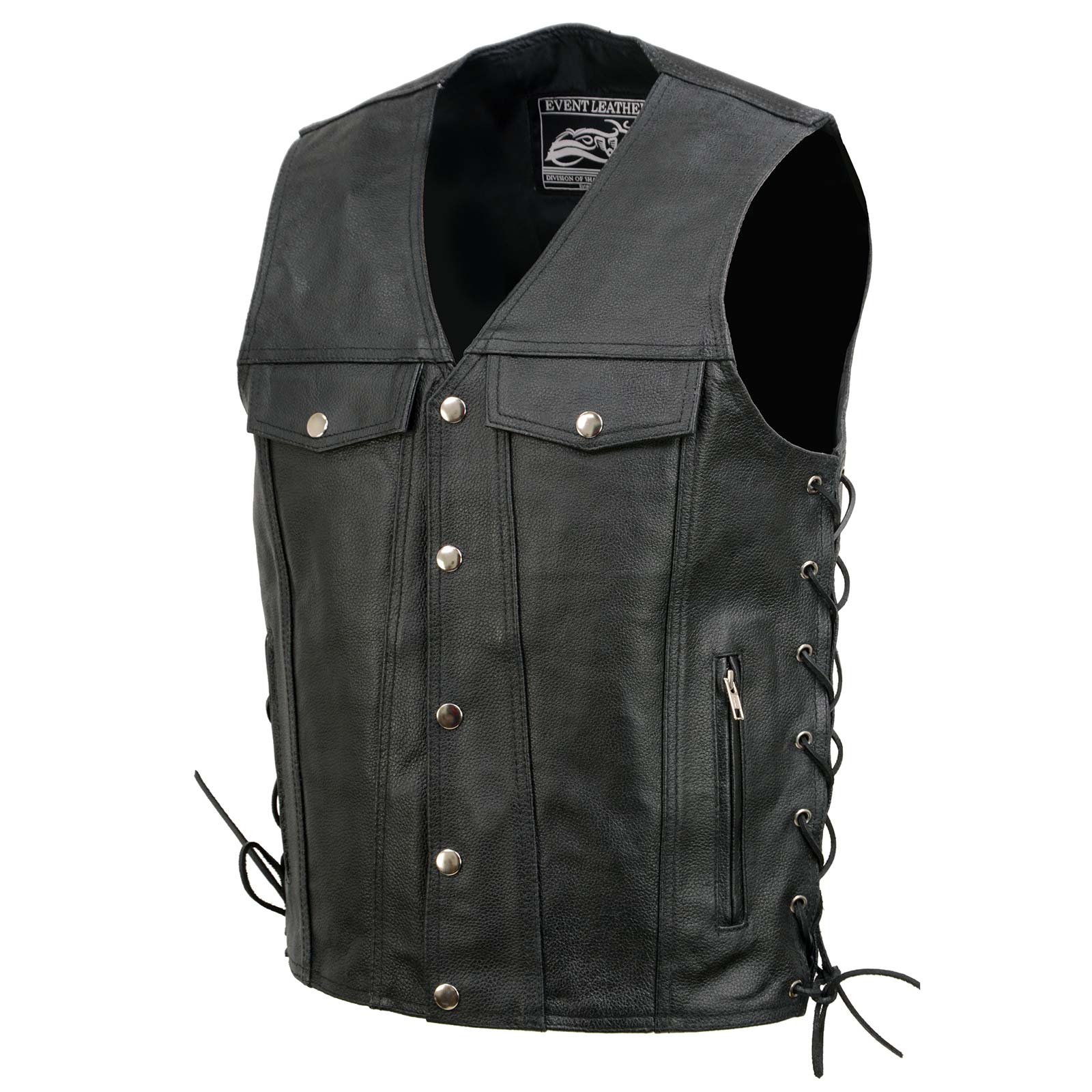 Event Leather EL5360 Men's Black Leather Vest with Denim Style