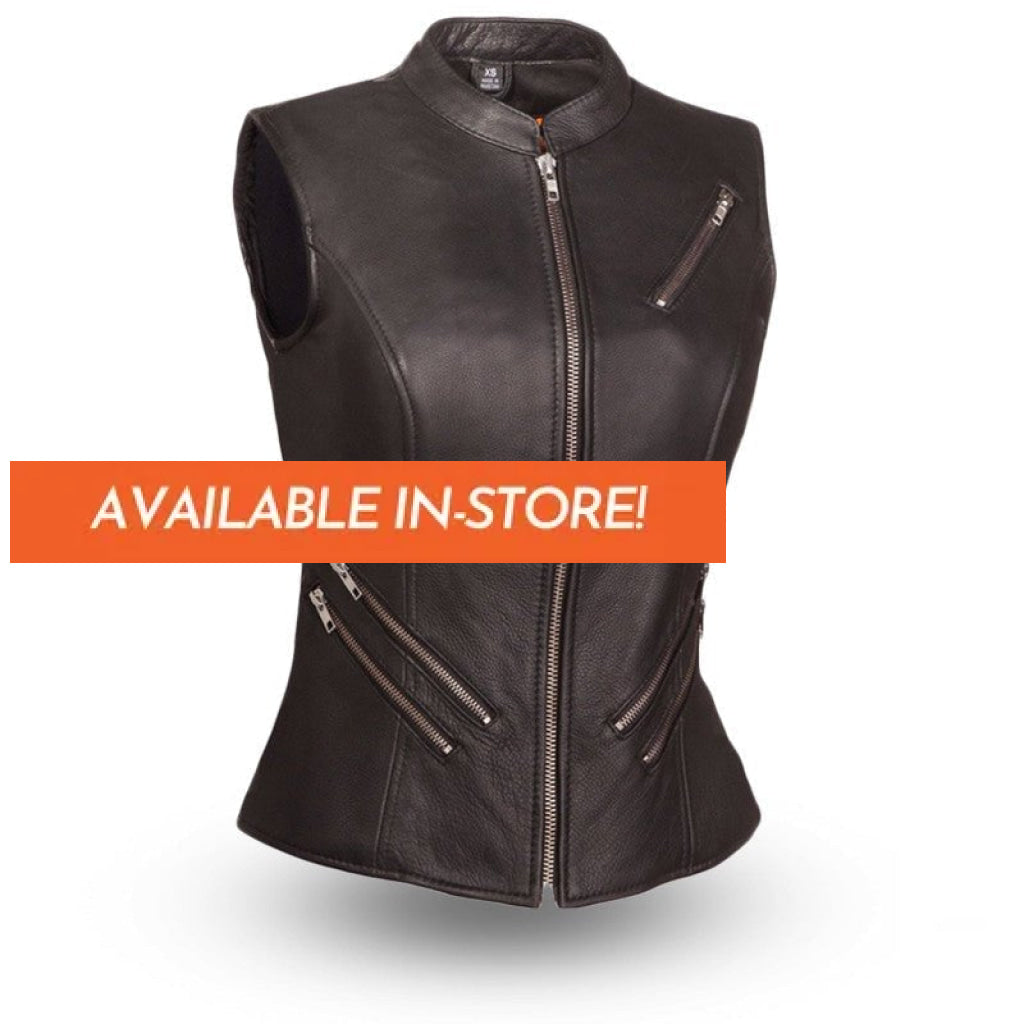 Fairmont Women's Motorcycle Leather Vest Women's Leather Vest First Manufacturing Company XS Black 